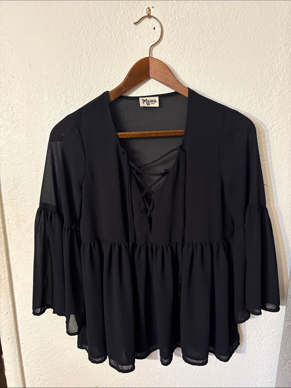 Show Me Your MuMu Black Lace-Up Peasant Top